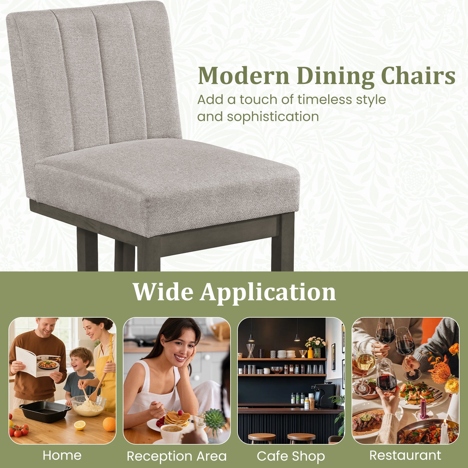 Modern Farmhouse Fabric Dining Chairs Set of 4 with 5.5" Thickened Padded Seat-Gray