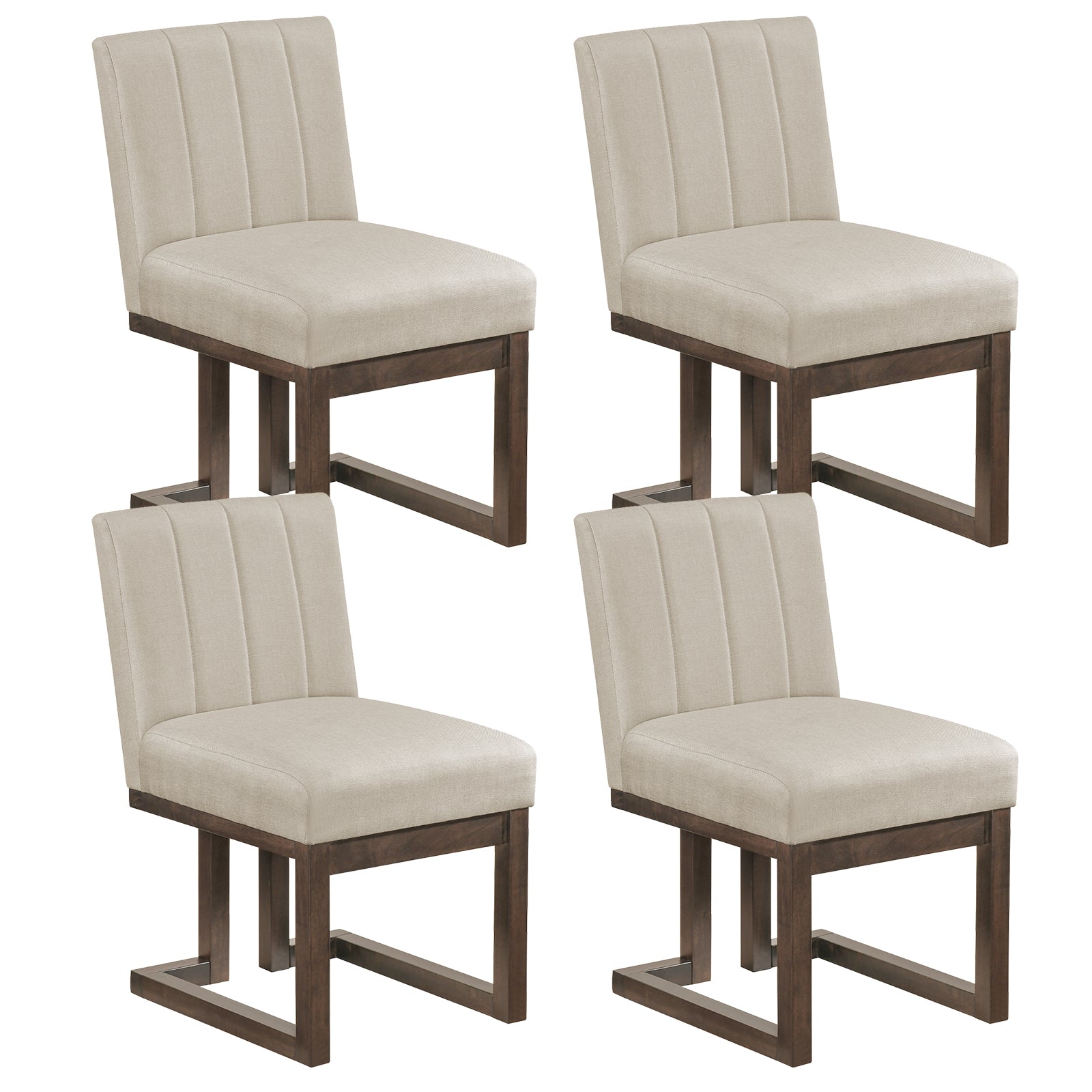 Modern Farmhouse Fabric Dining Chairs Set of 4 with 5.5" Thickened Padded Seat-Walnut