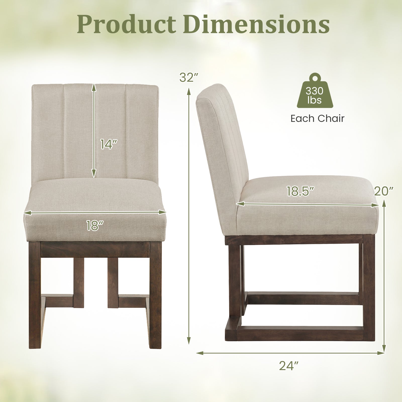 Modern Farmhouse Fabric Dining Chairs Set of 4 with 5.5" Thickened Padded Seat-Walnut