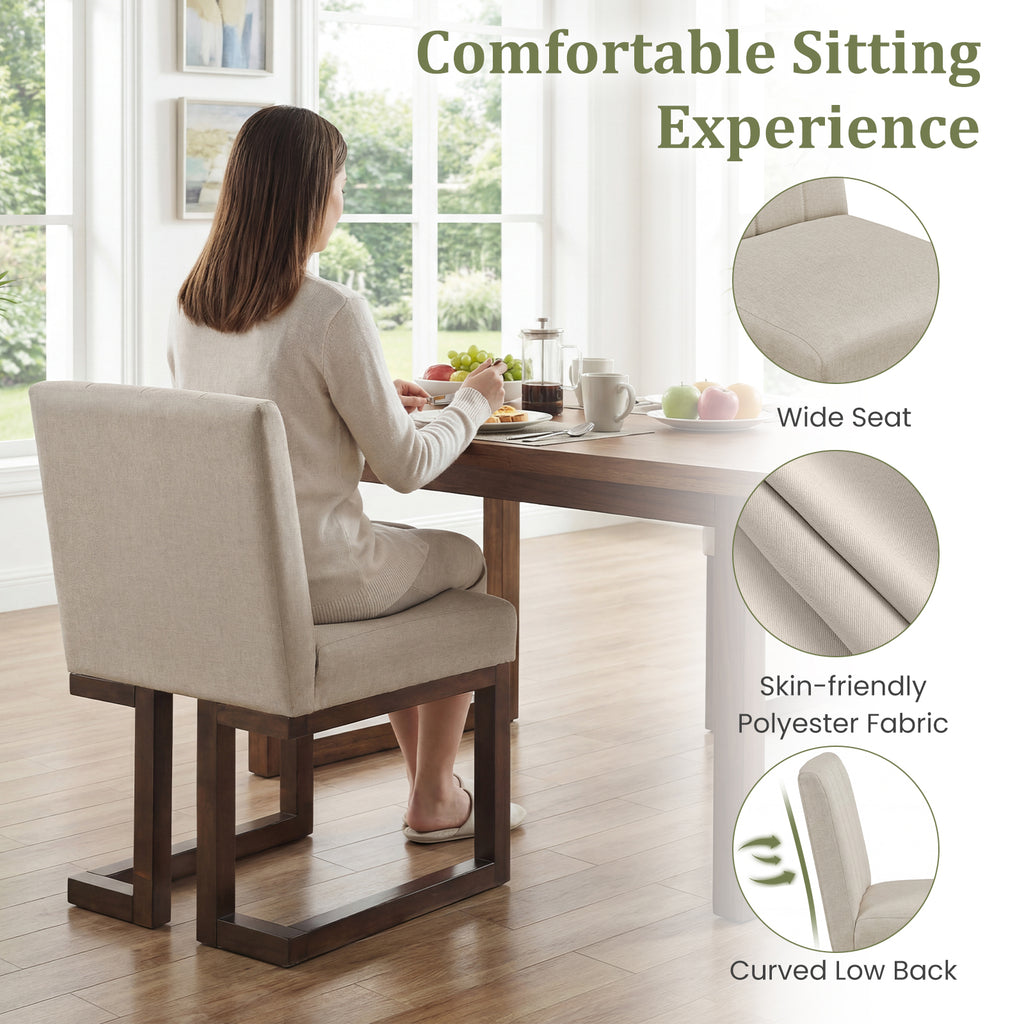 Modern Farmhouse Fabric Dining Chairs Set of 4 with 5.5" Thickened Padded Seat-Walnut