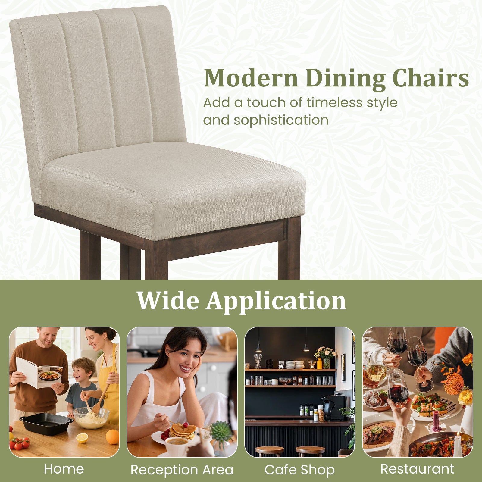 Modern Farmhouse Fabric Dining Chairs Set of 4 with 5.5" Thickened Padded Seat-Walnut
