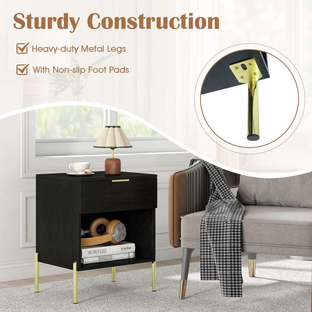 Modern Nightstand with Charging Station-Black
