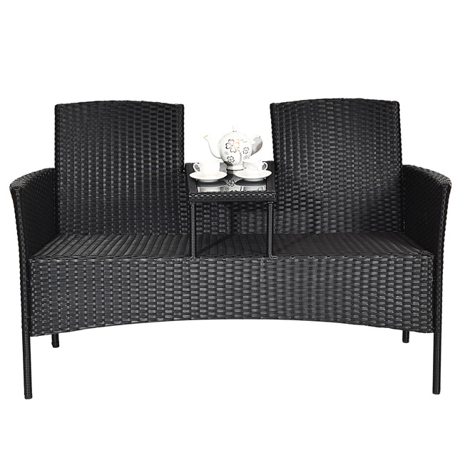 Modern Patio Conversation Set with Built-in Coffee Table and Cushions -Turquoise