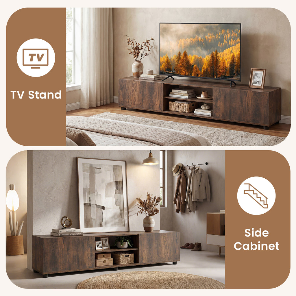 Modern TV Stand for up to 70" TVs Minimalist Entertainment Center with 2 Doors and Open Shelves-Rustic Brown
