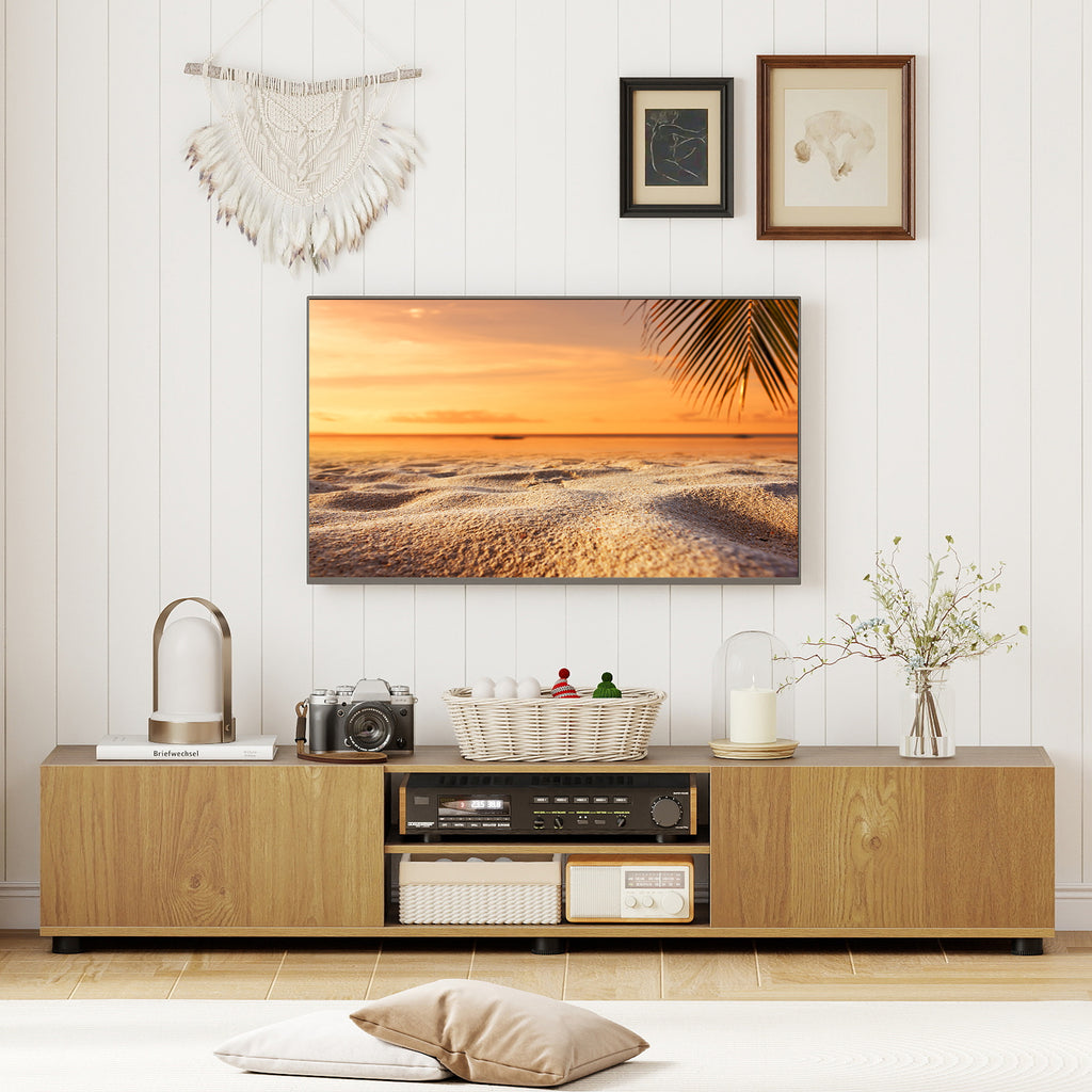 Modern TV Stand for up to 70" TVs Minimalist Entertainment Center with 2 Doors and Open Shelves-Natural
