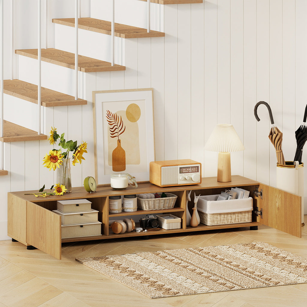 Modern TV Stand for up to 70" TVs Minimalist Entertainment Center with 2 Doors and Open Shelves-Natural