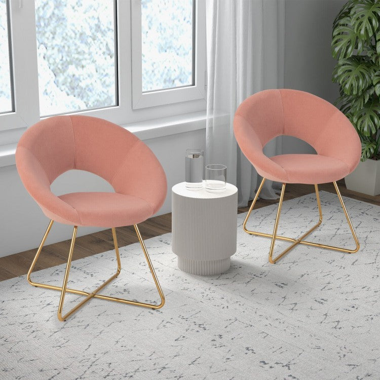 Modern Velvet Accent Chair Vanity Chair with Metal Legs-2 Pieces