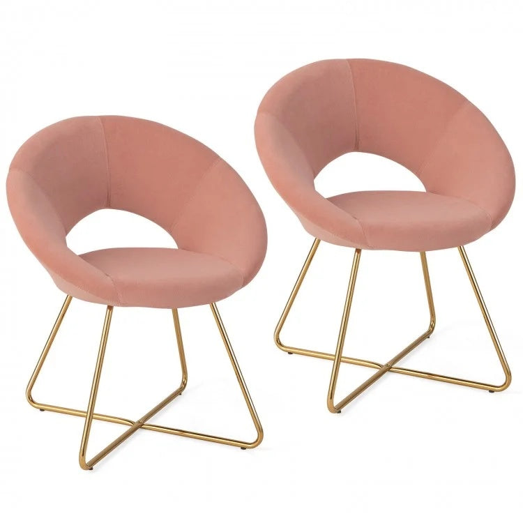 Modern Velvet Accent Chair Vanity Chair with Metal Legs-2 Pieces