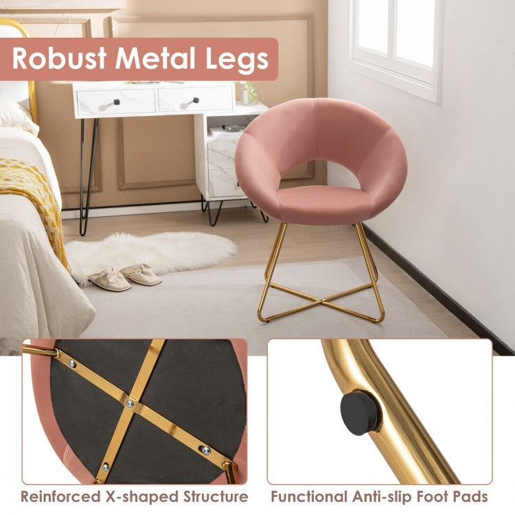 Modern Velvet Accent Chair Vanity Chair with Metal Legs-2 Pieces