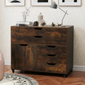 Modern Vertical 5-Drawer Mobile Chest with Door 5 Casters-Brown