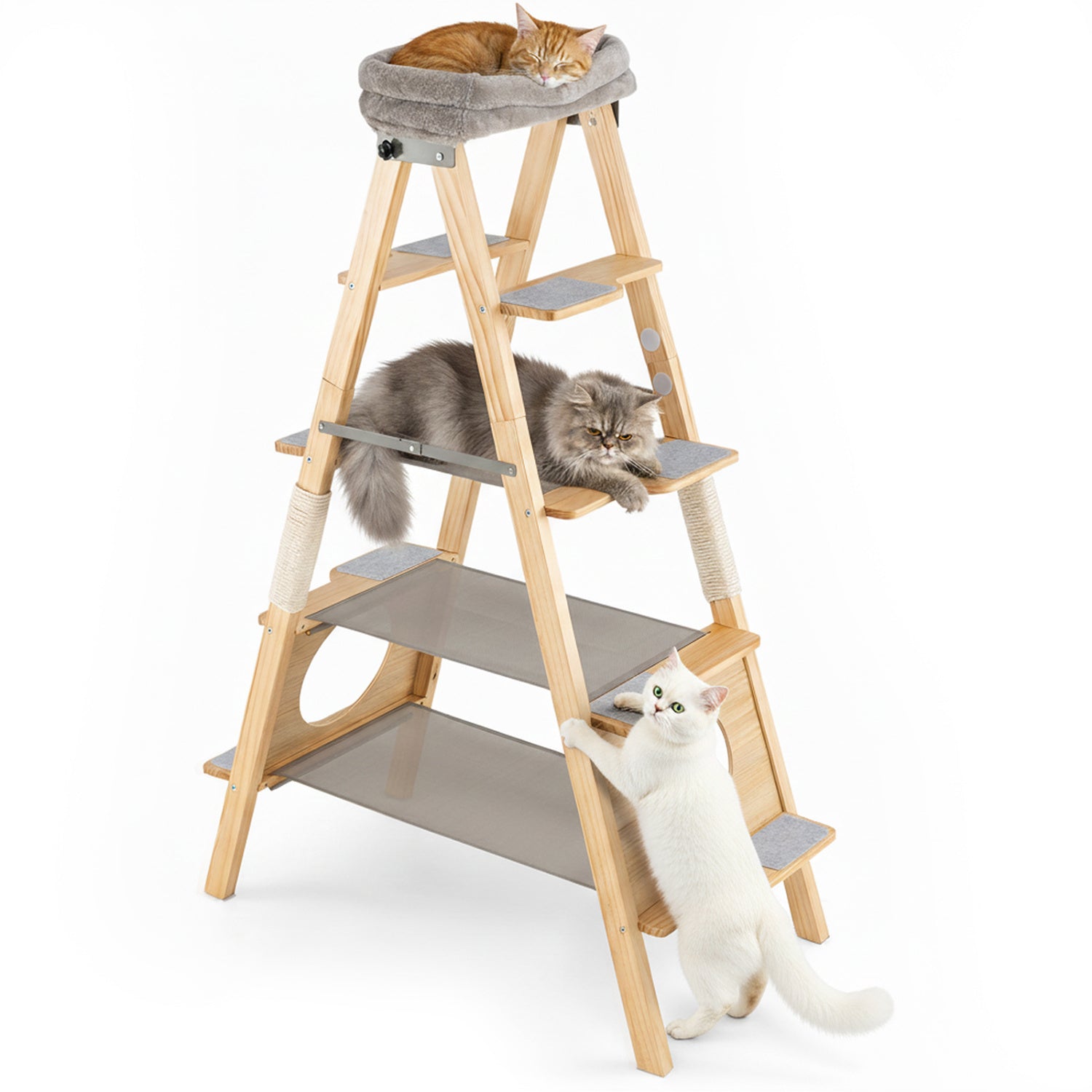 Modern Wooden Cat Tree Foldable Cat Climbing Furniture-Gray