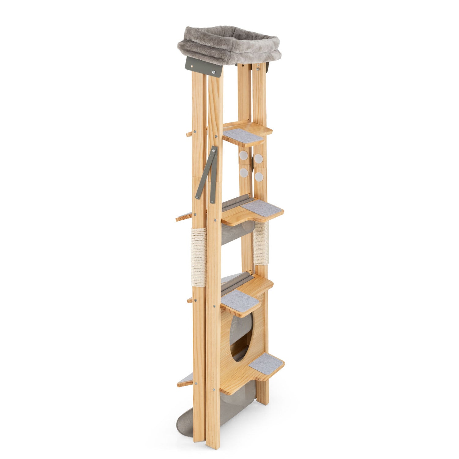 Modern Wooden Cat Tree Foldable Cat Climbing Furniture-Gray
