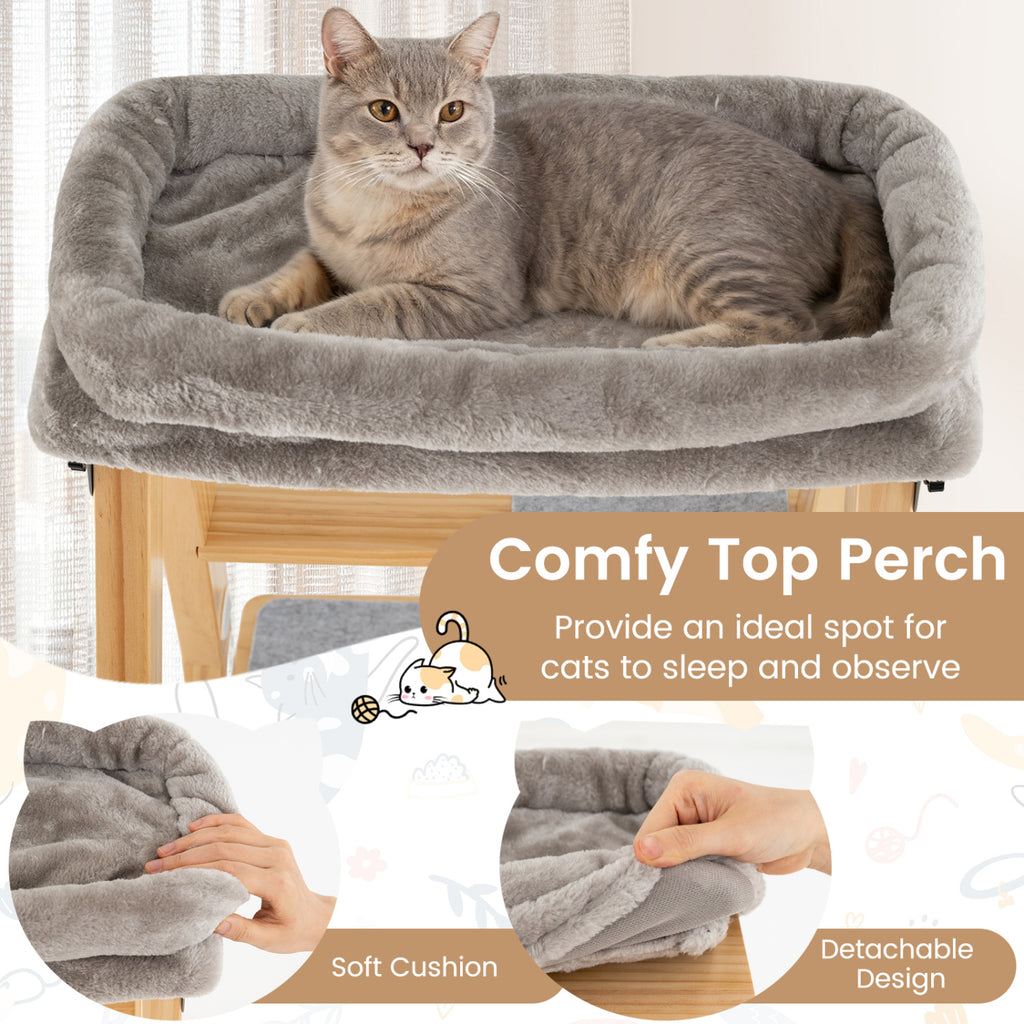 Modern Wooden Cat Tree Foldable Cat Climbing Furniture-Gray