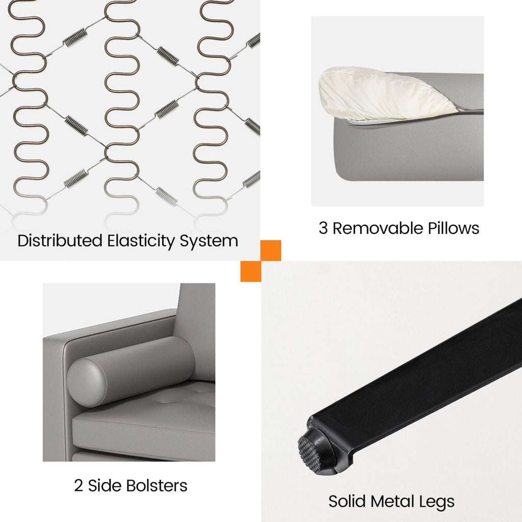 Modular 3-Seat Sofa Couch with Socket USB Ports and Side Storage Pocket-Light Gray