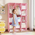 Modular Baby Wardrobe with 13 Cubes and Hanging Rod and Shelves Stackable-Pink