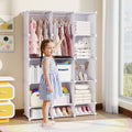 Modular Baby Wardrobe with 13 Cubes and Hanging Rod and Shelves Stackable-White