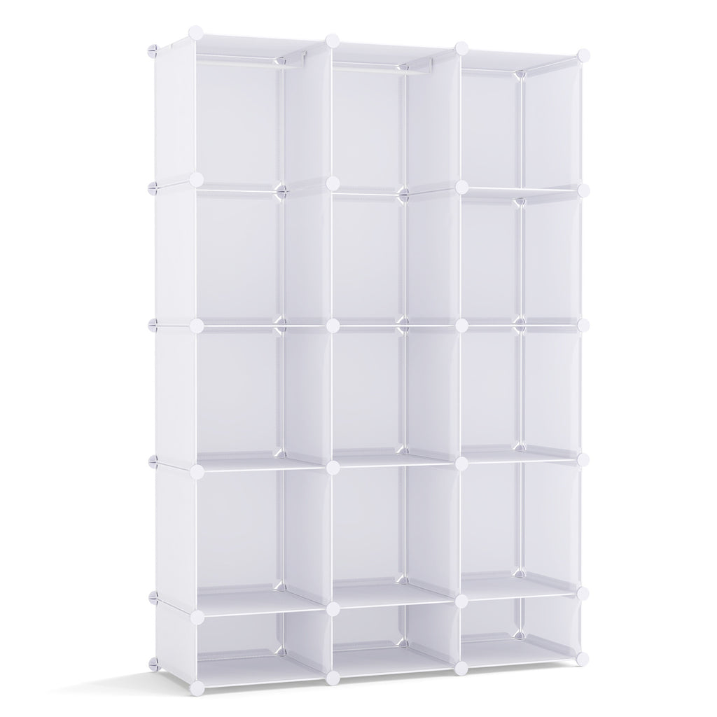 Modular Baby Wardrobe with 13 Cubes and Hanging Rod and Shelves Stackable-White