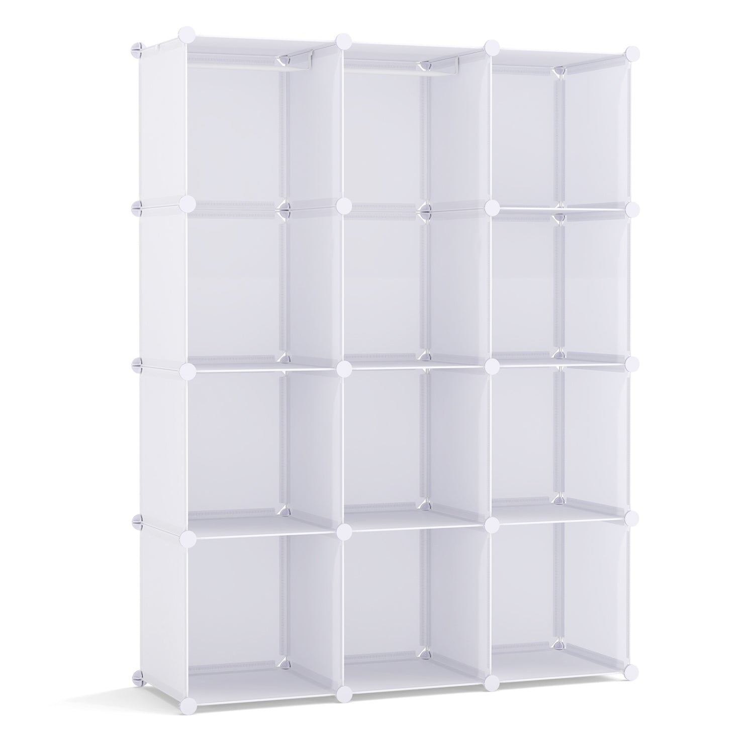 Modular Baby Wardrobe with 10 Cubes & Hanging Rod and Shelves Stackable-White