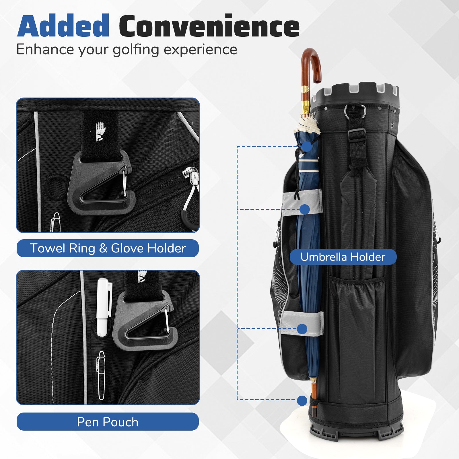 Molded Lock Top Golf Cart Bag with 14-Way Full Length Dividers and 11 Pockets-Gray
