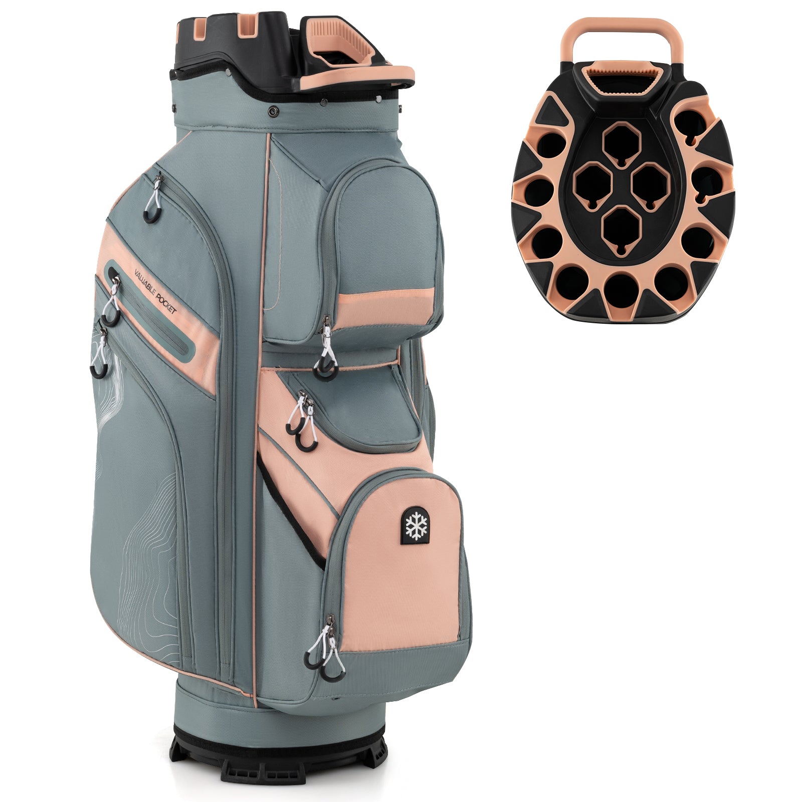Molded Lock Top Golf Cart Bag with 14-Way Full Length Dividers and 11 Pockets-Orange