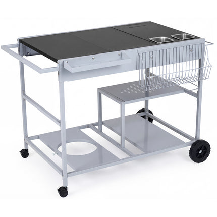 Movable Grill Table with 2 Spice Containers and Station for Backyard and BBQ-Black