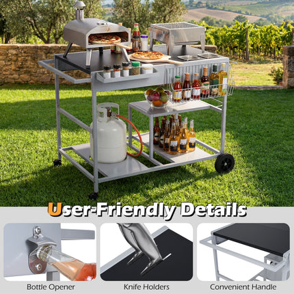 Movable Grill Table with 2 Spice Containers and Station for Backyard and BBQ-Black