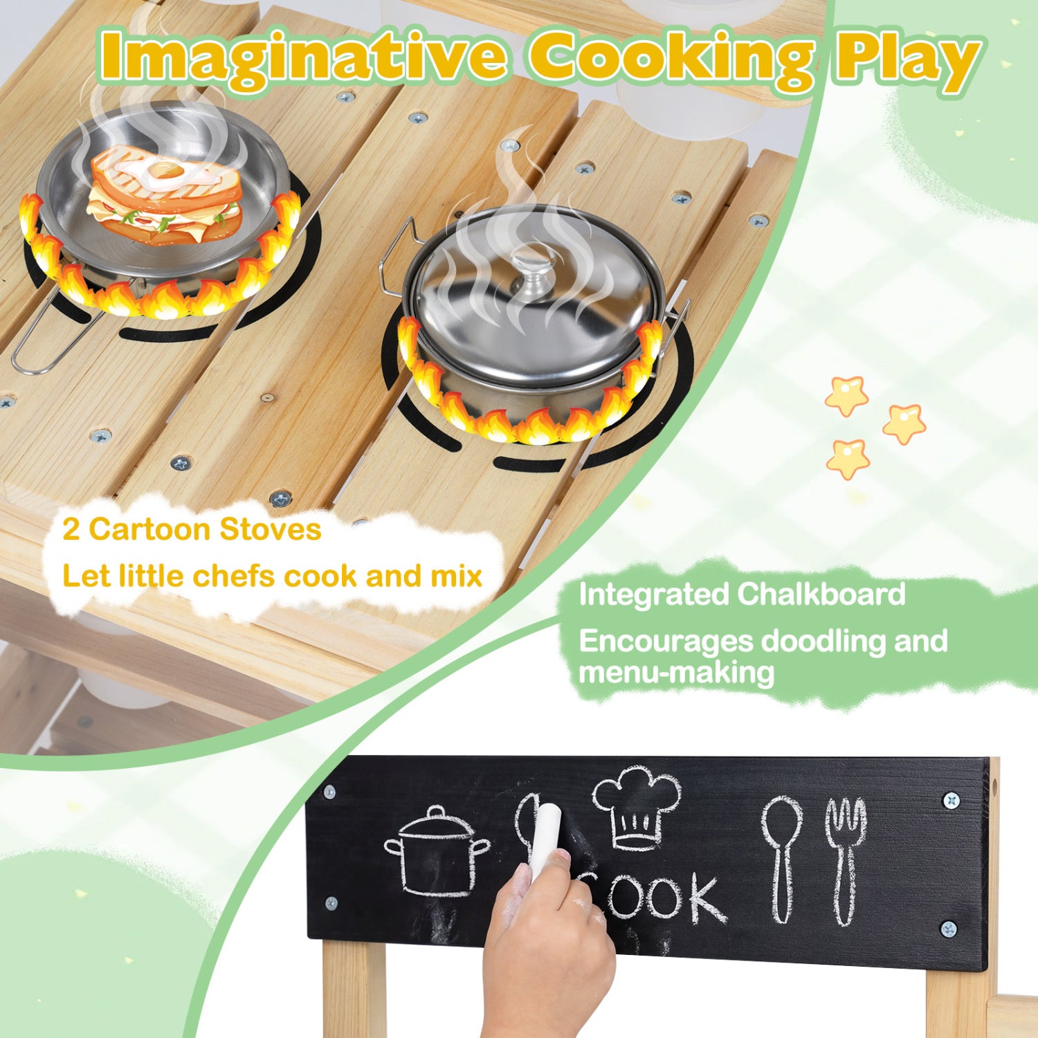 Mud Kitchen Playset with Sink and Plants Observation Room-Natural