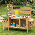 Mud Kitchen for Kids with Detachable Bird Cage and Stoves-Natural