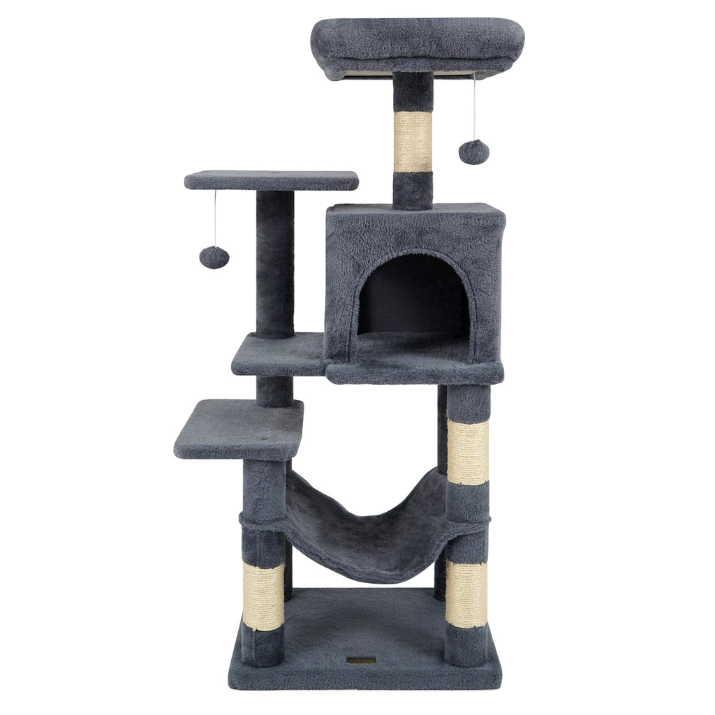 Multi-Level Cat Tower with 2-Door Condo and Padded Top Perch-Gray
