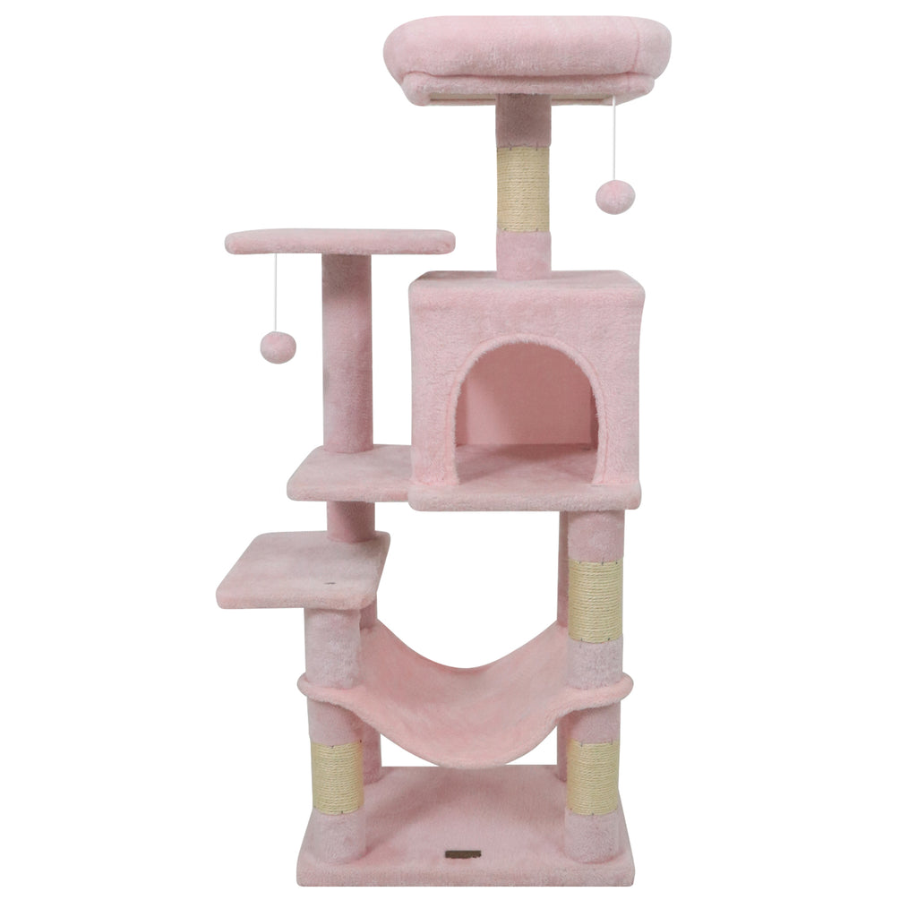 Multi-Level Cat Tower with 2-Door Condo and Padded Top Perch-Pink