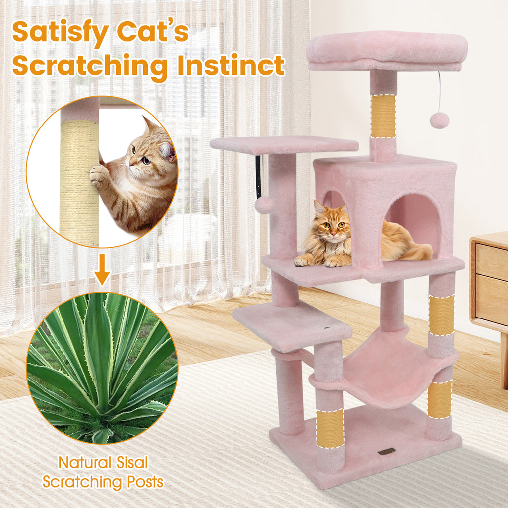 Multi-Level Cat Tower with 2-Door Condo and Padded Top Perch-Pink