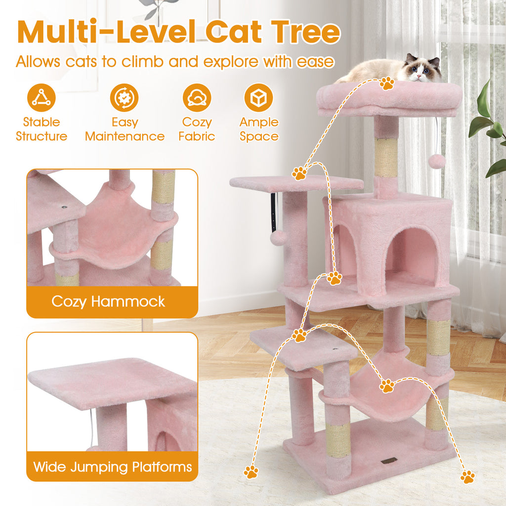 Multi-Level Cat Tower with 2-Door Condo and Padded Top Perch-Pink