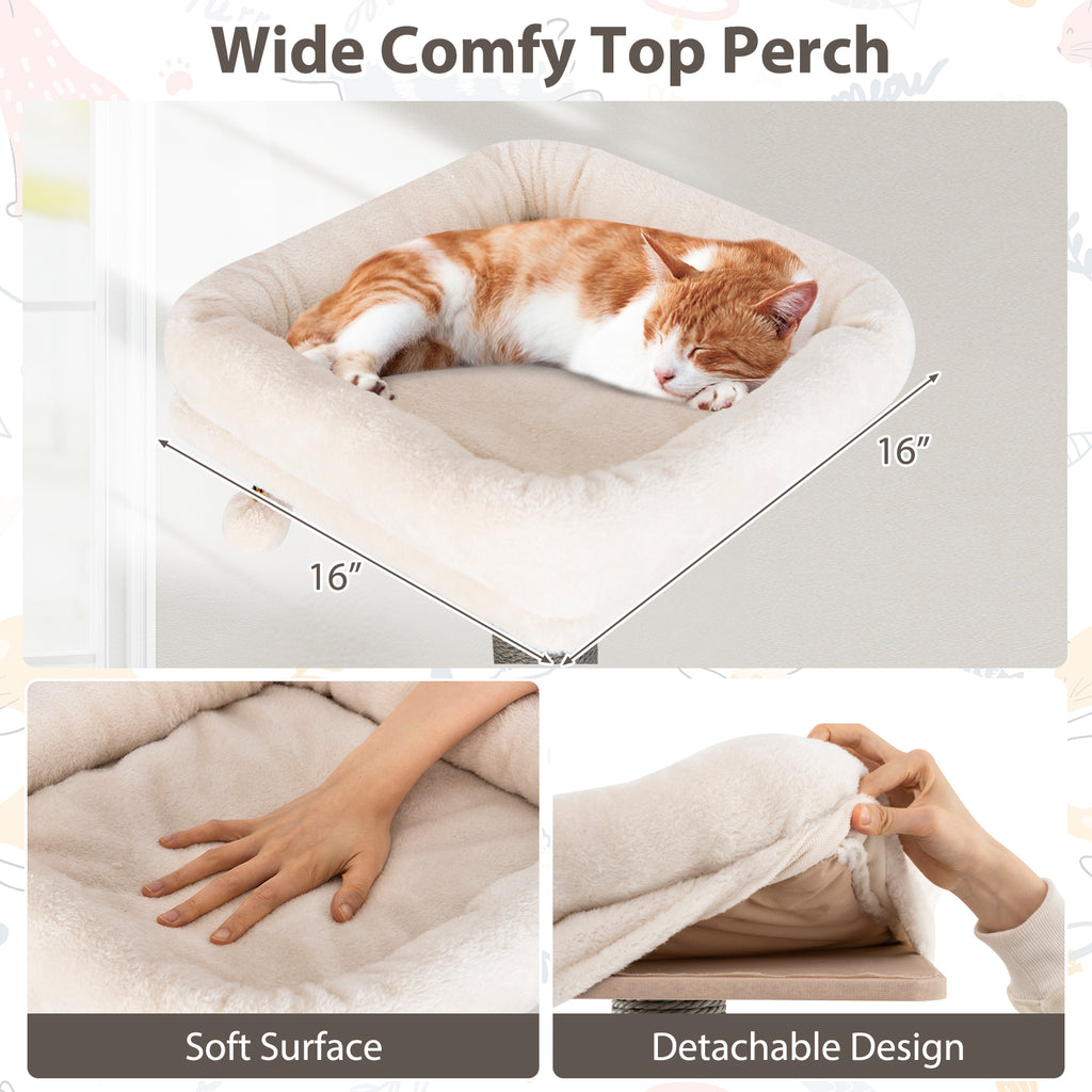 Multi-level Cat Tree for Indoor Cat 59.5 inch Tall Cat Tower with Cushion Top Perch-Gray