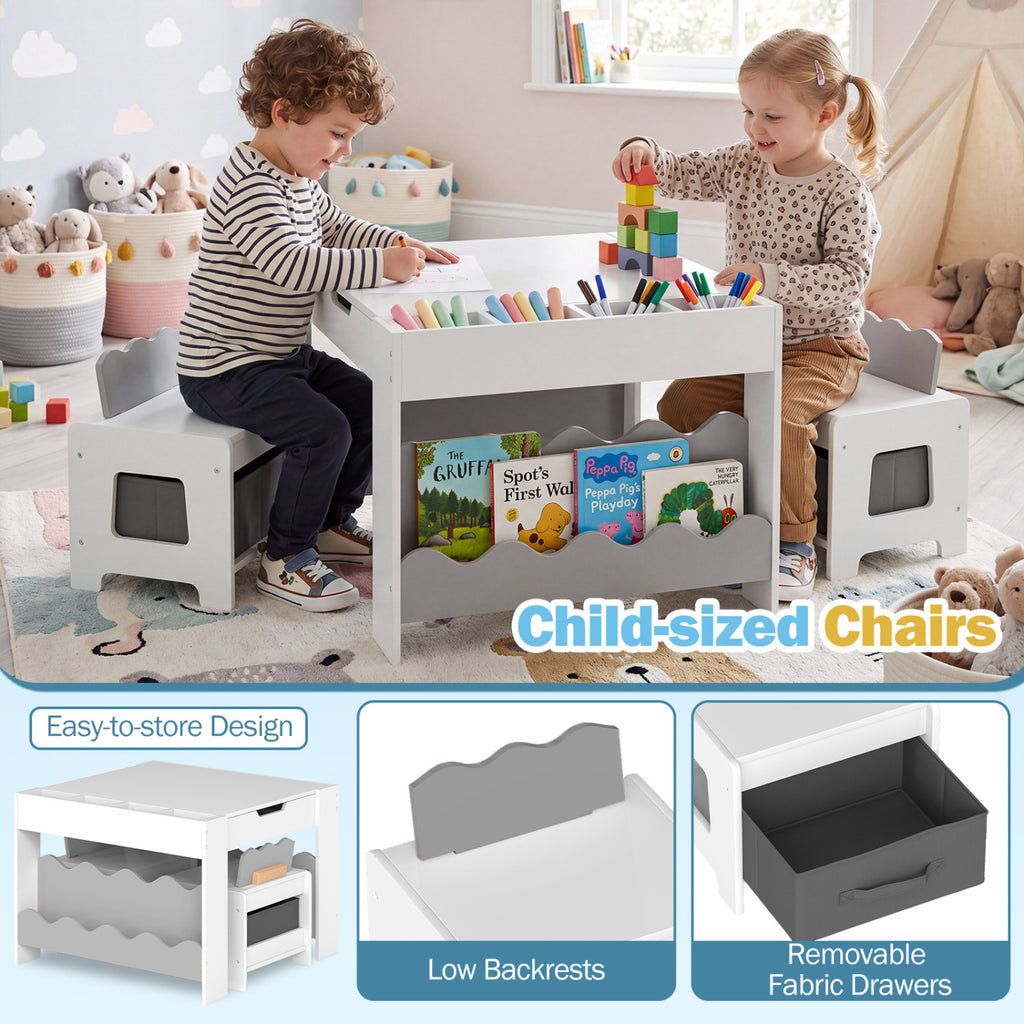 Multi-purpose Activity Kids Table and Chairs Set with Double-sided Tabletop-Gray