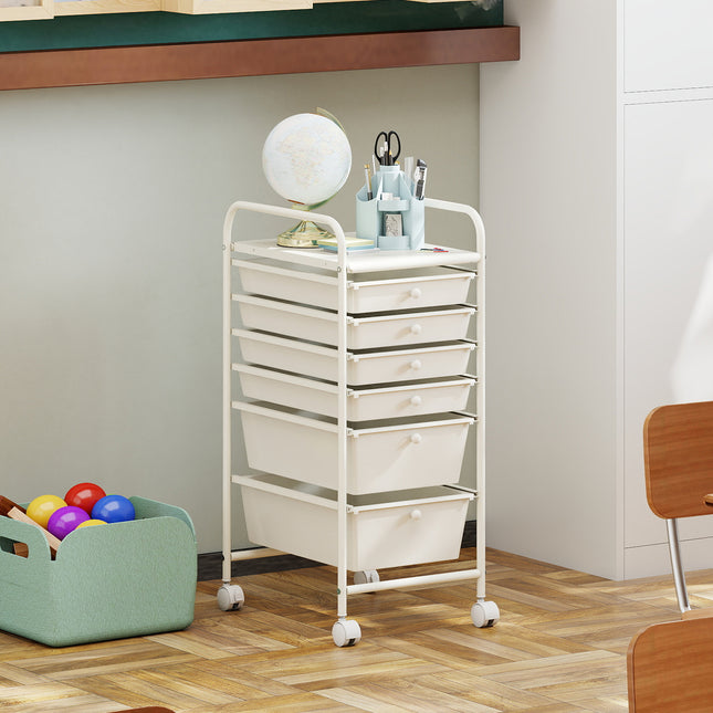 Multifunctional 6 Drawers Rolling Storage Cart Organizer-White