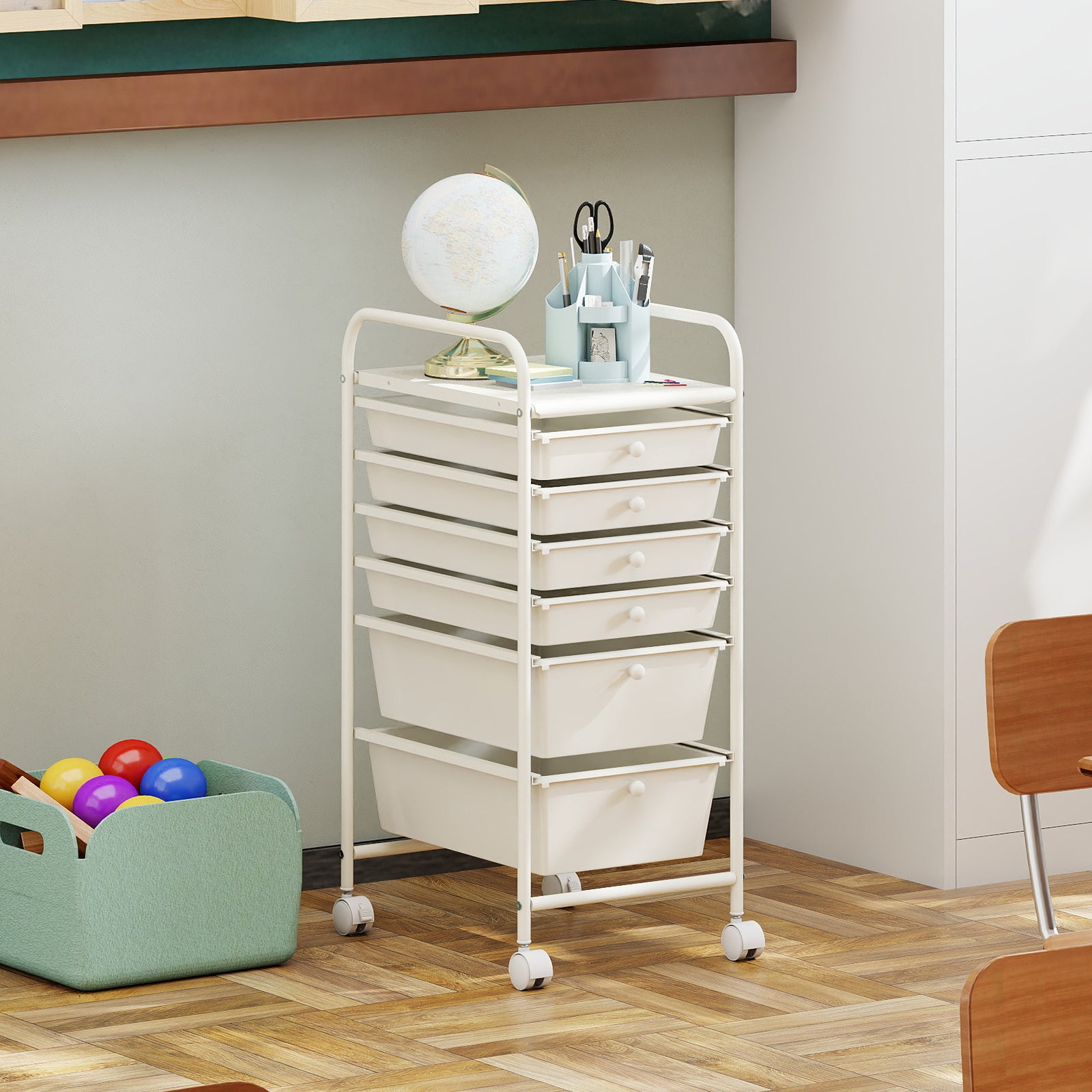 Multifunctional 6 Drawers Rolling Storage Cart Organizer-White