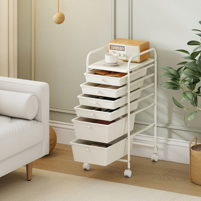 Multifunctional 6 Drawers Rolling Storage Cart Organizer-White