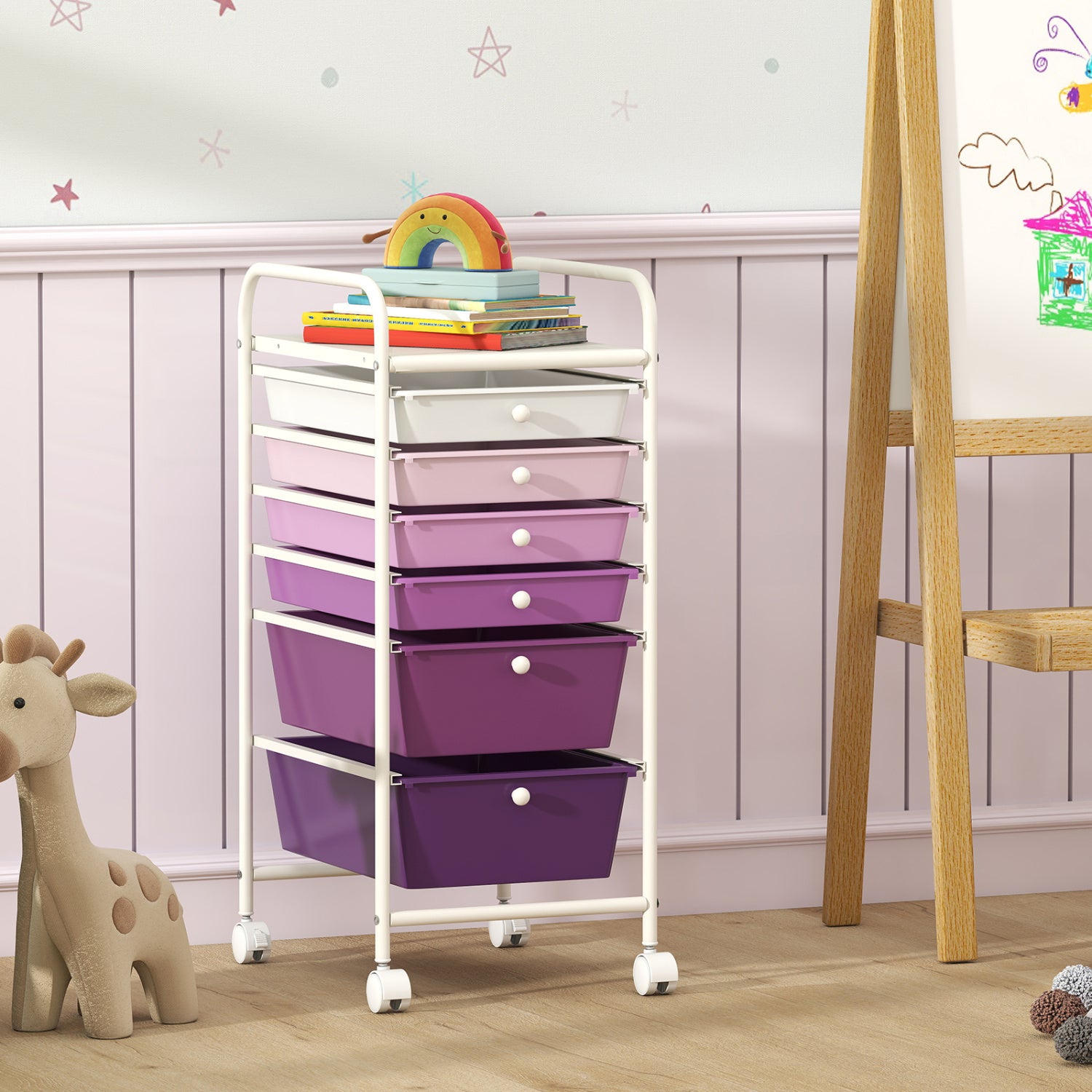 Multifunctional 6 Drawers Rolling Storage Cart Organizer-Purple Gradient