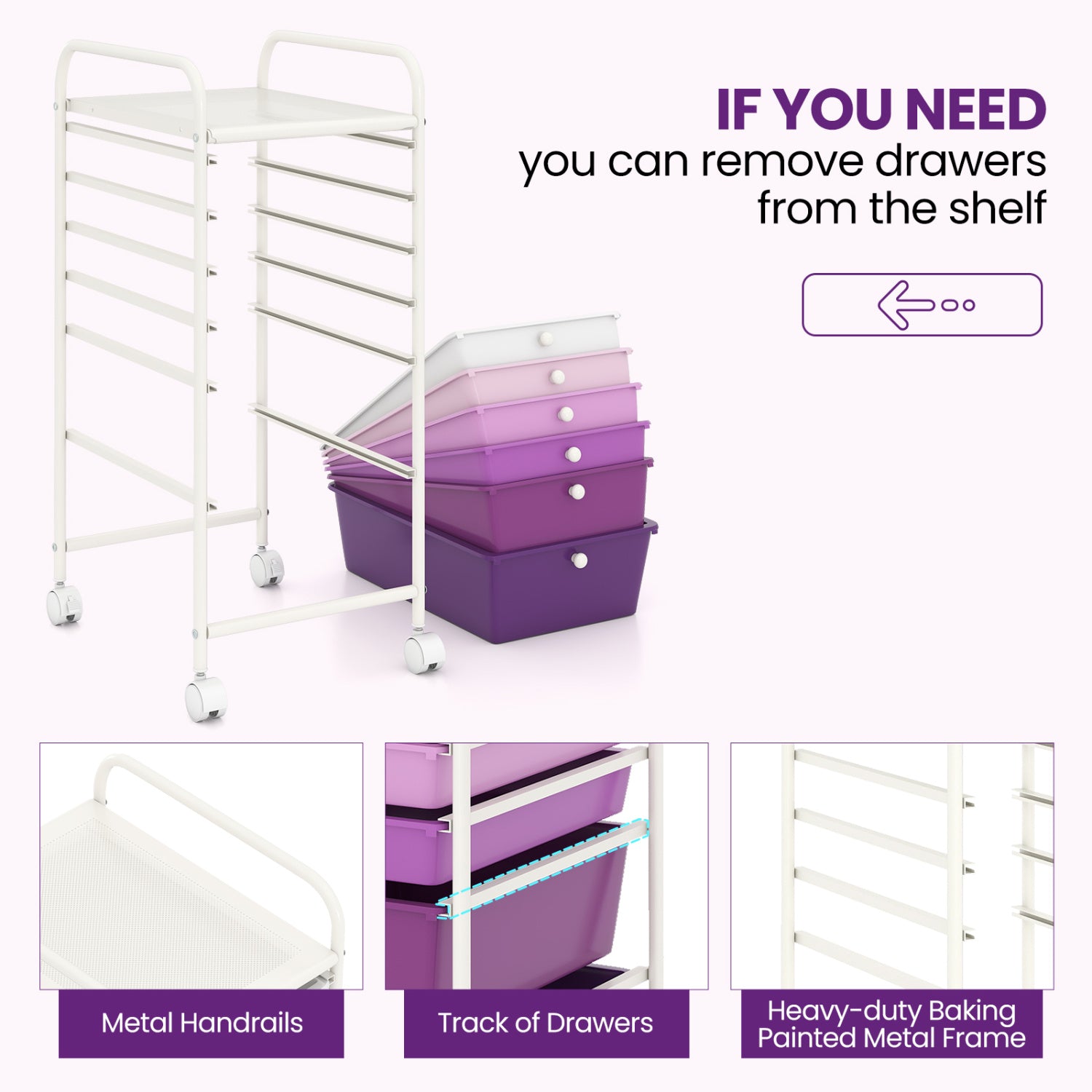 Multifunctional 6 Drawers Rolling Storage Cart Organizer-Purple Gradient