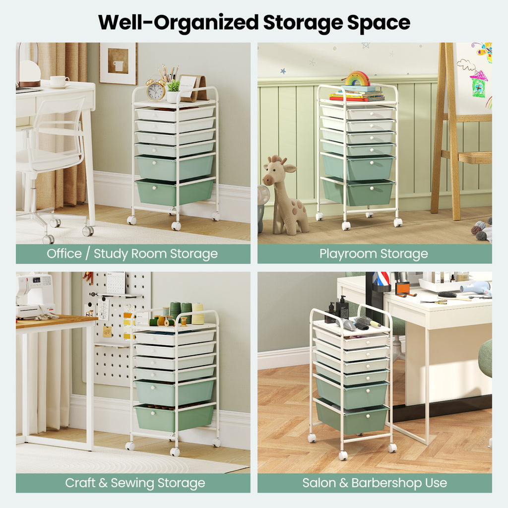 Multifunctional 6 Drawers Rolling Storage Cart Organizer-Green Gradient