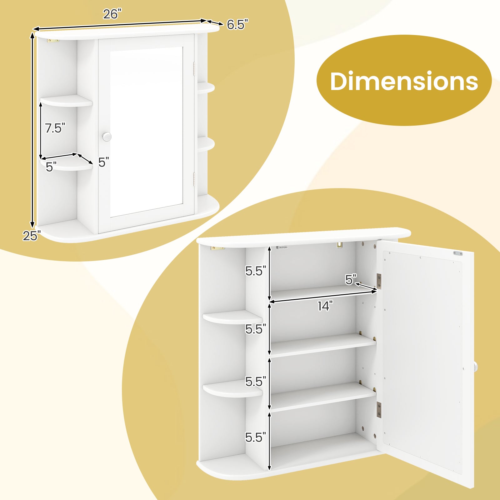 Multipurpose Mount Wall Mirror Bathroom Storage Cabinet-White
