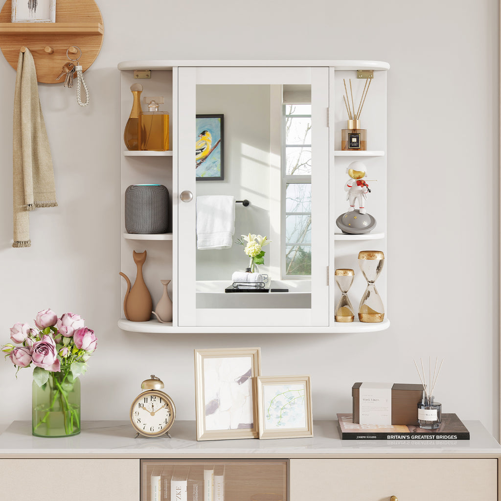 Multipurpose Mount Wall Mirror Bathroom Storage Cabinet-White
