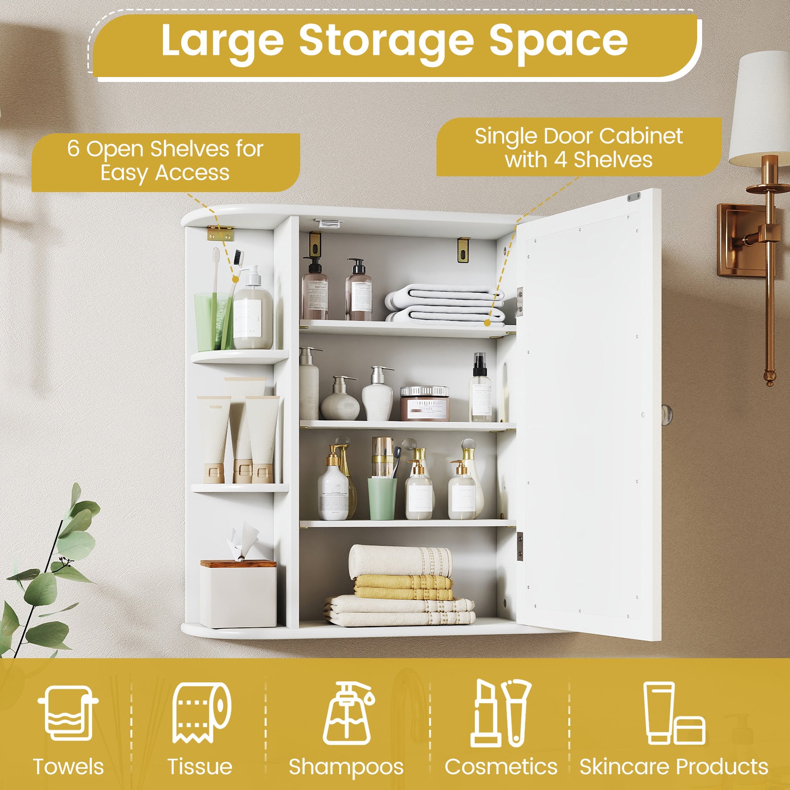 Multipurpose Mount Wall Mirror Bathroom Storage Cabinet-White