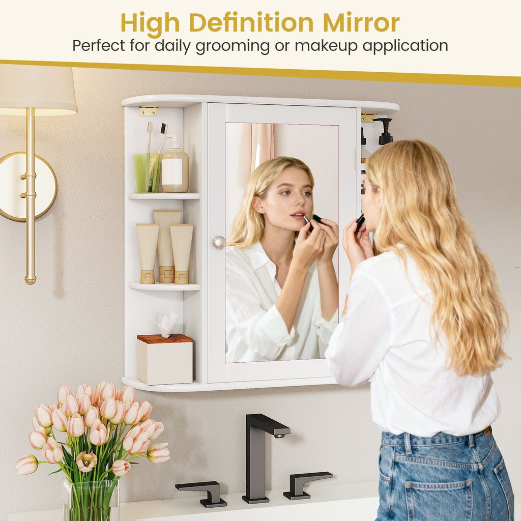 Multipurpose Mount Wall Mirror Bathroom Storage Cabinet-White
