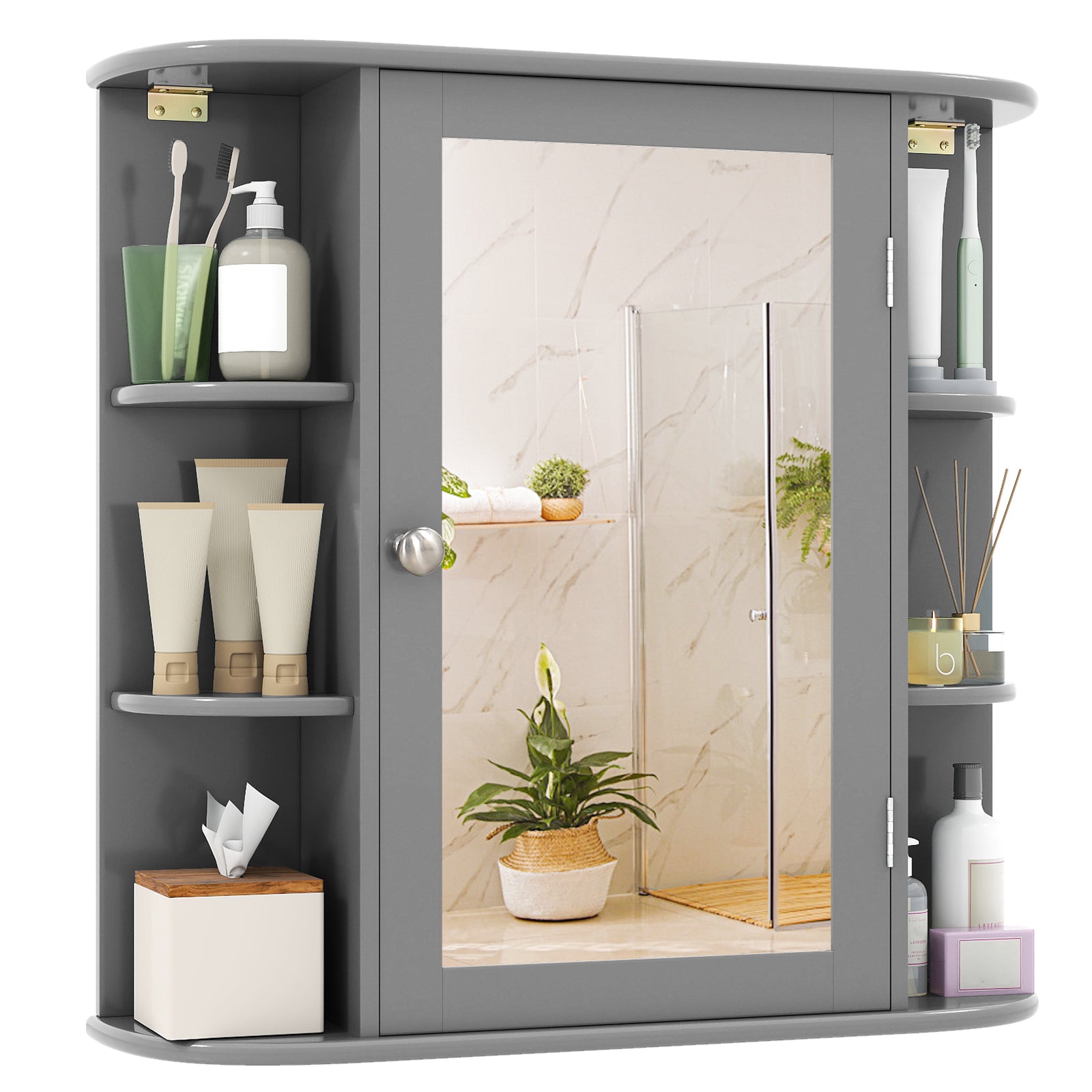 Multipurpose Mount Wall Surface Bathroom Storage Cabinet with Mirror-Gray