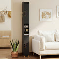 Narrow Bathroom Storage Cabinet with Open Shelves and Toilet Paper Holder-Black