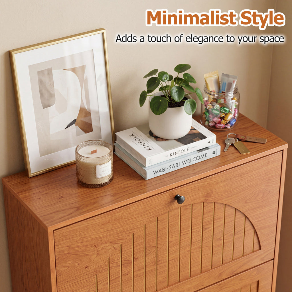 Narrow Shoe Cabinet with Adjustable and Removable Shelves for Entryway Foyer-Oak