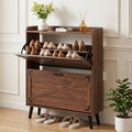 Narrow Shoe Cabinet with Adjustable and Removable Shelves for Entryway-Brown