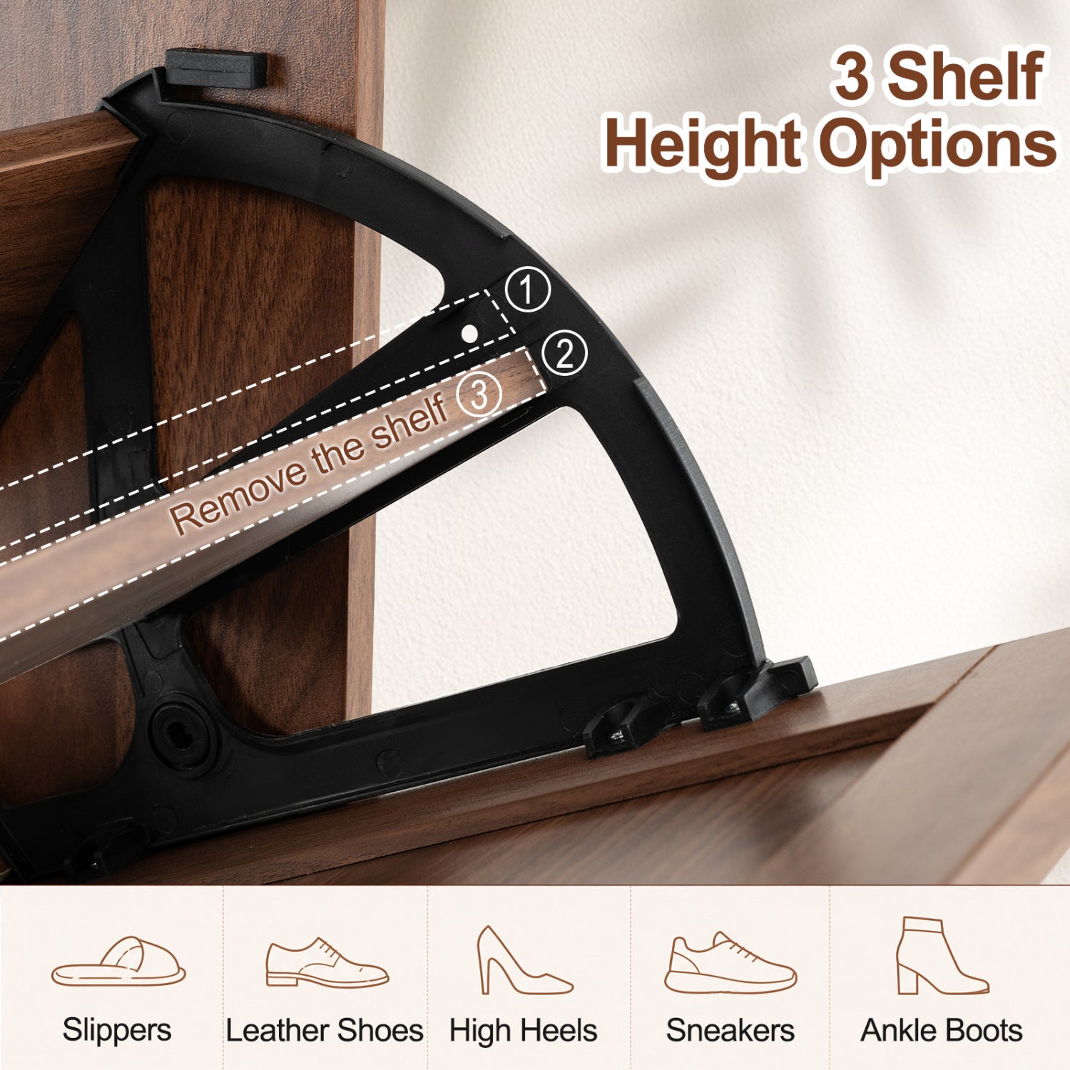 Narrow Shoe Cabinet with Adjustable and Removable Shelves for Entryway-Brown