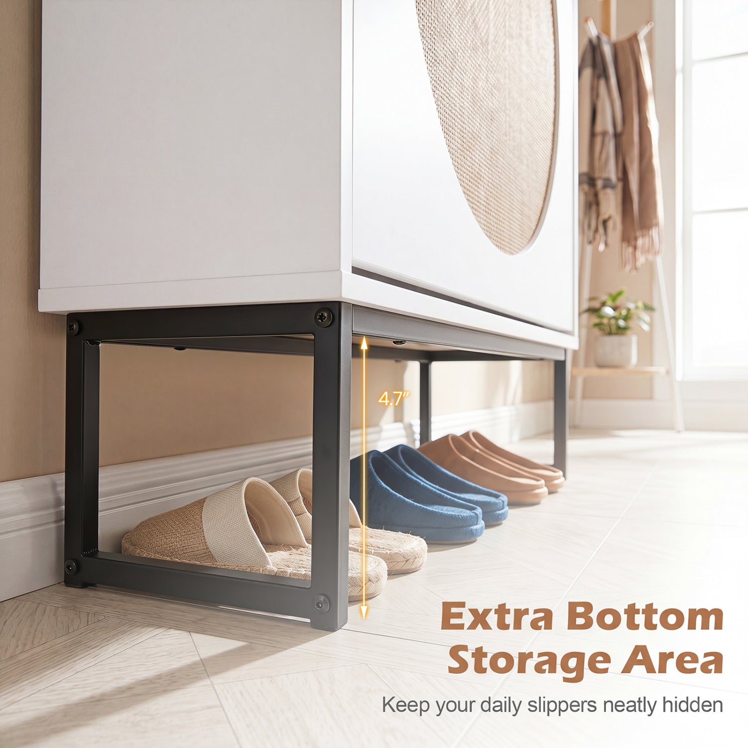Narrow Shoe Storage Cabinet with 2 Flip Drawers and Adjustable Shelves-White